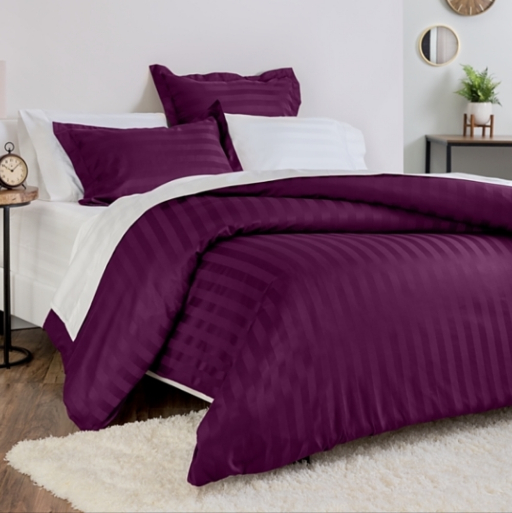 NWOT Charter Club Macys damask stripe queen full duvet set shams mulberry purple